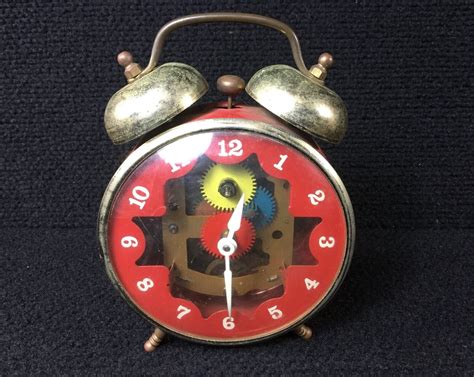 Vintage Robertshaw Visible Clock Gears Wind Up Alarm Clock Lux Time