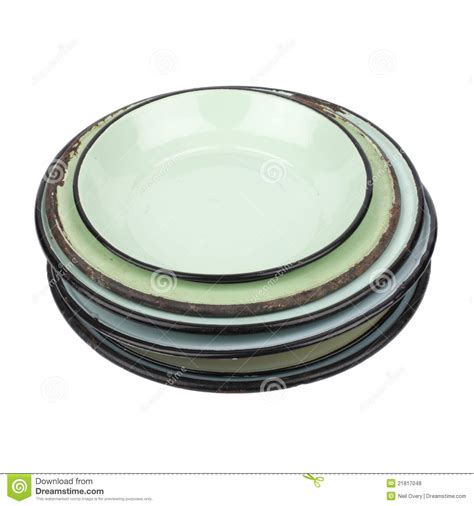 Enamel Plates And Bowl Cutout Stock Photo - Image of pile, retro: 21817048
