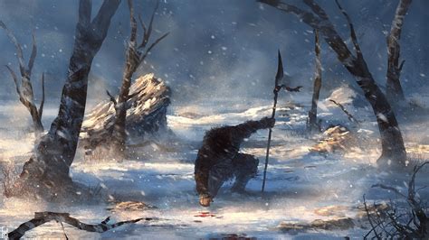 Fantasy Art Warrior Spear Winter Wallpapers Hd Desktop And Mobile