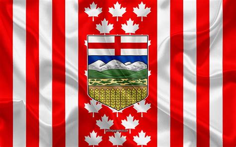 Coat Of Arms Of Alberta Canadian Flag Silk Texture Alberta Canada Seal Of Alberta Hd