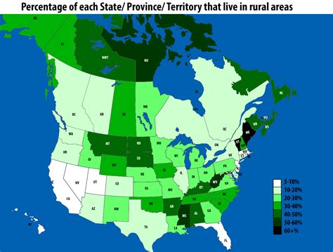 Map of the percentage of each state, province, and territory in the US ...