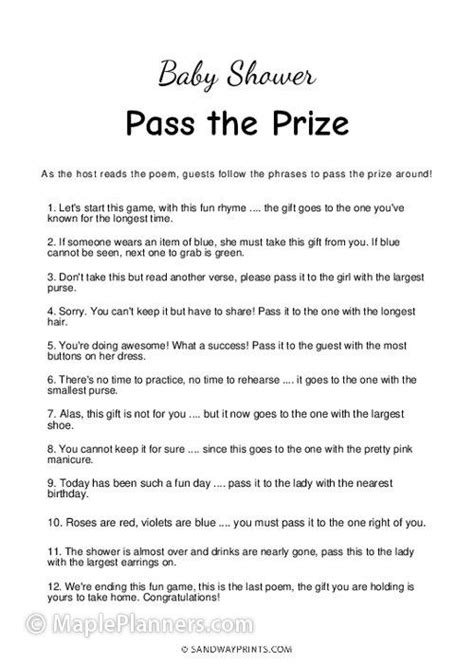 Pass The Prize Bridal Shower Game Free Printable