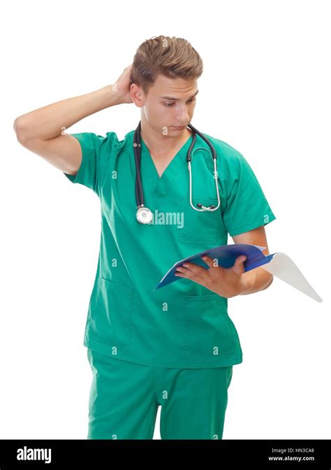 Portrait Of A Thoughtful Male Doctor On Isolated Background Stock Photo