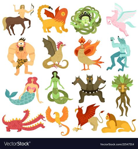 Mythical Creatures Set Vector Image On Vectorstock Mythical Creatures
