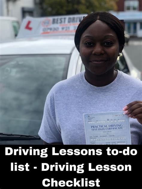 Driving Lessons To Do List Driving Lesson Checklist Best Drive