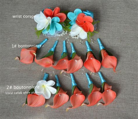 Real Touch Calla Lily Boutonnieres Coral Turquoise Wedding Etsy