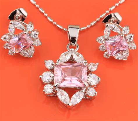 Valuable Pink White 925 Sterling Silver Jewelry Sets Earring Hot