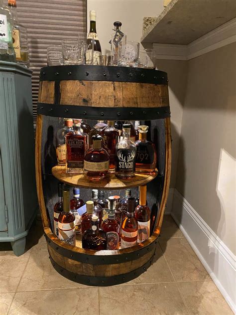 Bourbon Whiskey Barrel Bar And Liquor Cabinet Open Front Home And