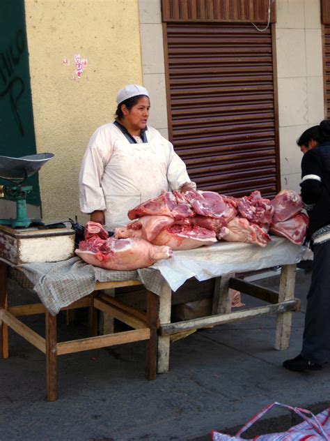 The white tower was once used as a fire lookout. Open air meat market in La Paz | Daily meat market in La ...