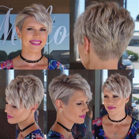 Wavy Platinum Blonde Textured Pixie Crop With Side Swept Bangs The