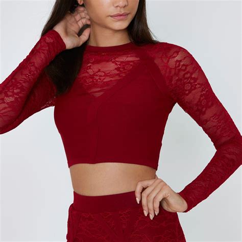 River Island Red Lace Long Sleeve Crop Top Red Lace Long Sleeve Crop