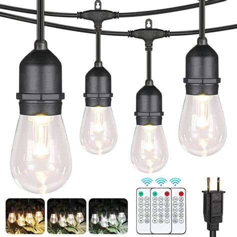 2 Pack 3 Color In 1 48ft Led Dimmable Outdoor String Lights With Remote
