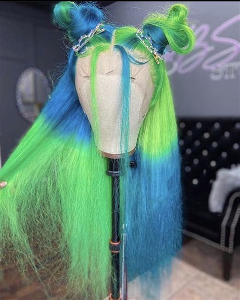 long straight green and blue colorful 100 human wig wig hairstyles front lace wigs human
