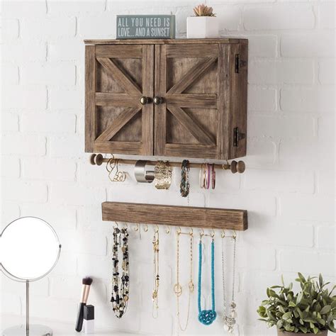 Rustic Wall Mounted Jewelry Organizer With Wooden Barndoor Decor Jewelry Holder For Necklaces