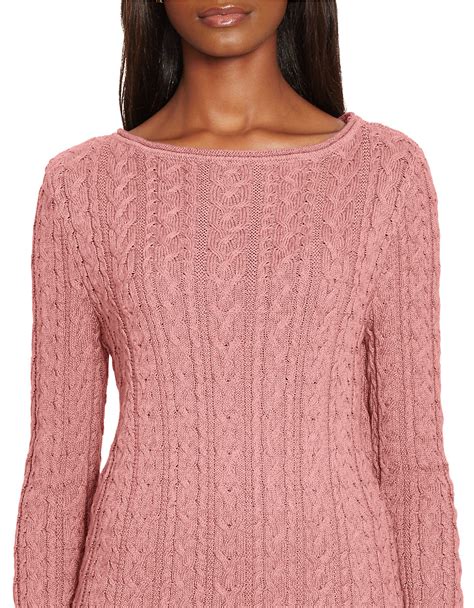 Lauren By Ralph Lauren Petite Cable Knit Cotton Sweater In Pink Lyst