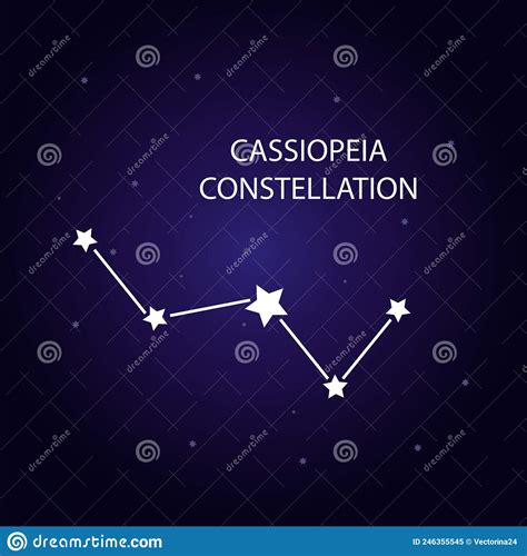 The Constellation Of Cassiopeia With Bright Stars Vector Illustration