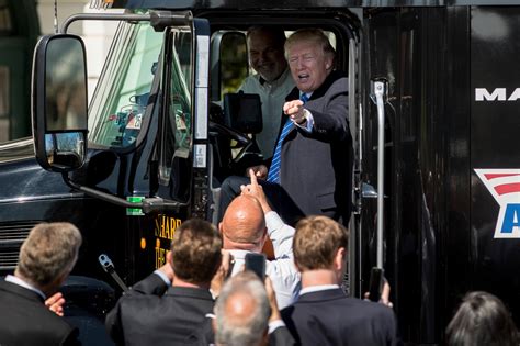 President Trump Climbs Into A Truck Meets With Truckers