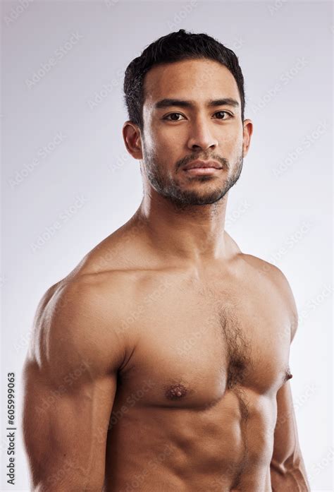Confidence Shirtless And Portrait Of A Man In A Studio After A Workout