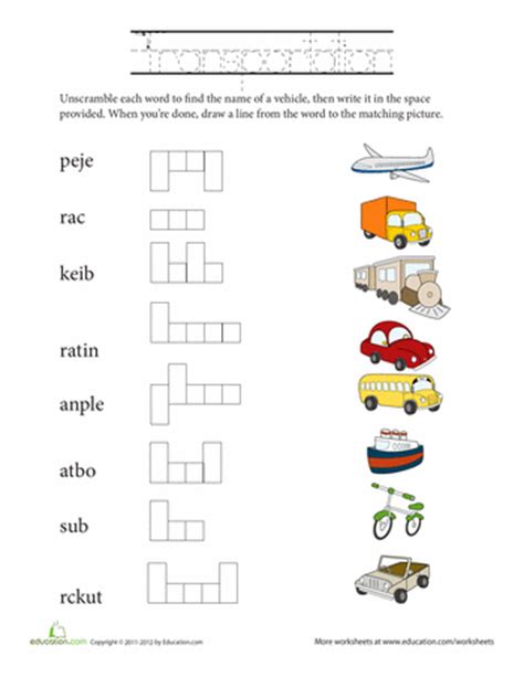 Synonyms worksheets with word scrambles k5 learning kindergarten sight word scramble game free printable kindergarten word scramble spelling unit word scramble worksheets all kids network. Unscramble Words: Transportation | Worksheet | Education ...
