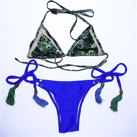 sexy blue women micro bikini set thong bikini bottom padded top brazilian bikini swimwear women