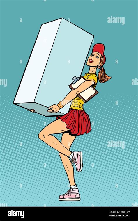 Funny Woman Courier Shipping Box Delivery Service Comic Book Cartoon