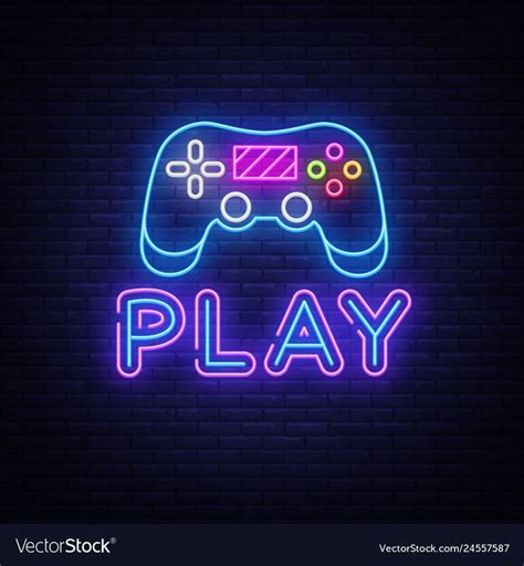 Gaming Neon Sign Vector Play Design Template Neon Sign Light Banner