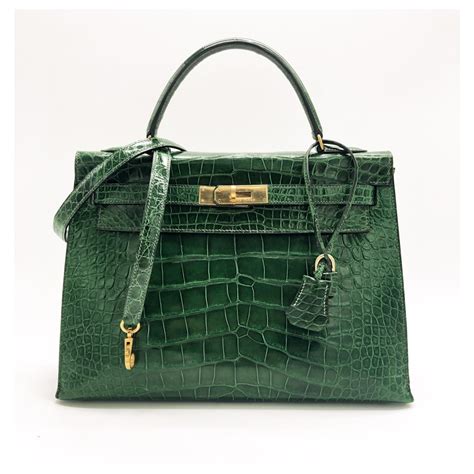 Hermès Beautiful Hermes Kelly Bag 32 Leather Emerald Green Alligator