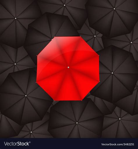 Red Umbrella Against Black Umbrellas Royalty Free Vector