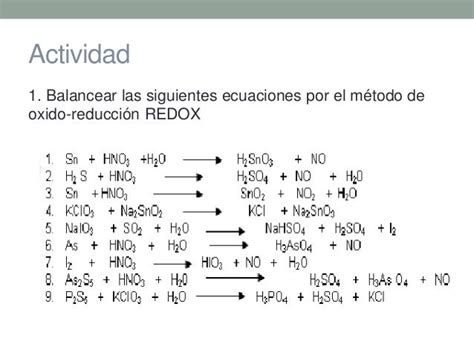 Ejercicios De Balanceo De Ecuaciones Por Redox Pdf