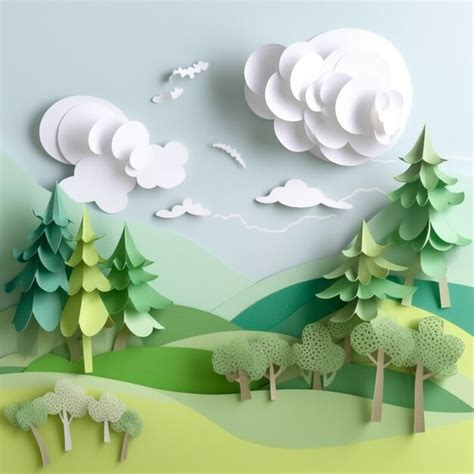 Premium Ai Image Paper Cutouts Of Trees And Mountains With A Blue Sky