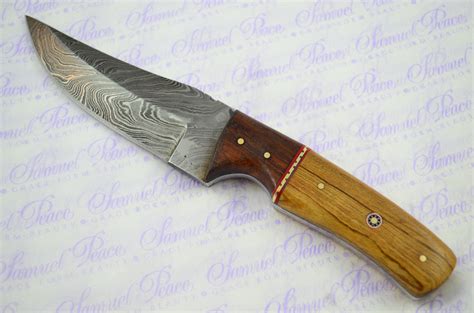 Full Scale Tang Damascus Steel Bowie Rosewood And Olivewood Scales 5