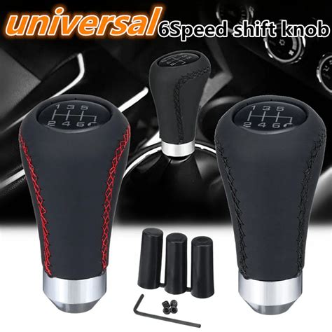 Universal 6 Speed Car Manual Gear Shift Knob Shifter Lever Red Black Stitche Pu Leather In Gear