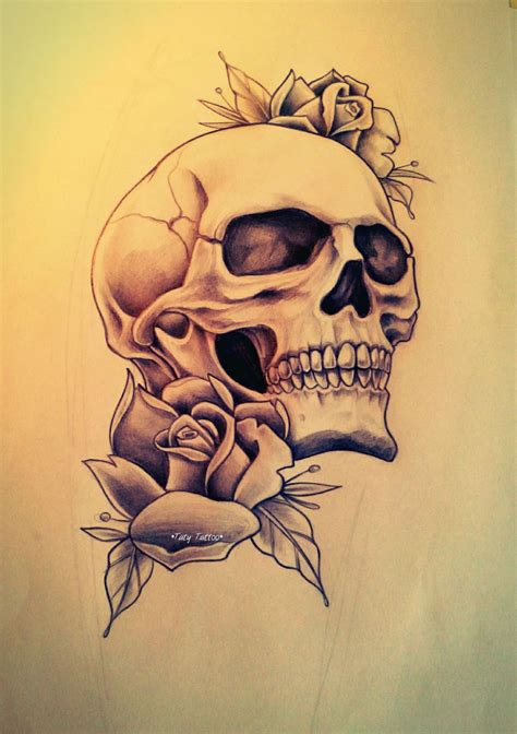 Skull Roses Made By Taty Tattoo Teschio Rose Tattoo Tatuggio Sketch