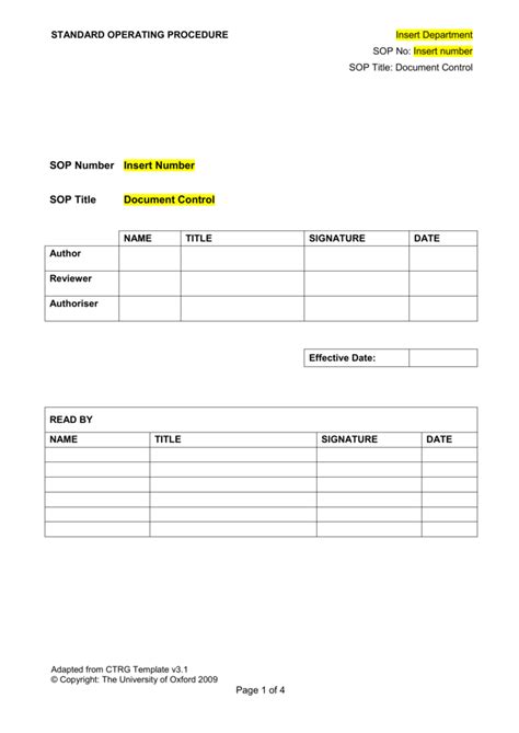 Sop Template For Document Control