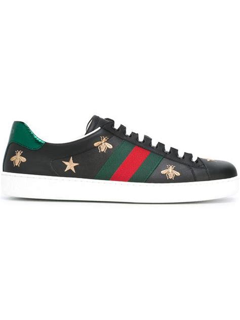 Gucci New Ace Bee Embroidered Leather Trainers Black Leather