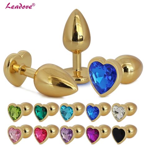 Golden Heart Shaped Small Size 28mm X 70mm Stainless Steel Crystal Jewelry Anal Butt Plug Sex