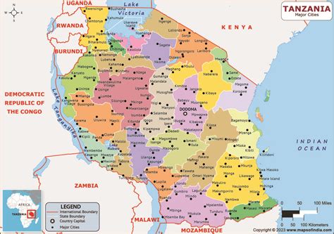 Tanzania Major Cities Map List Of Major Cities In Different States Of