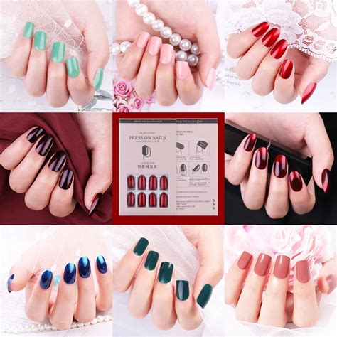 24pcsset Reusable Acrylic Fake Nails With Adhesive Sticker Glue Press