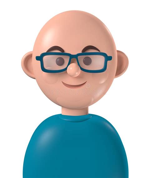 Cartoon Character 3d Happy Bald Young White Man Stock Illustration