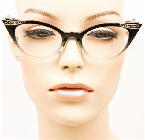 50s Vintage Style Rockabilly Cat Eye Ombre Demi Pinup Clear Eyeglasses