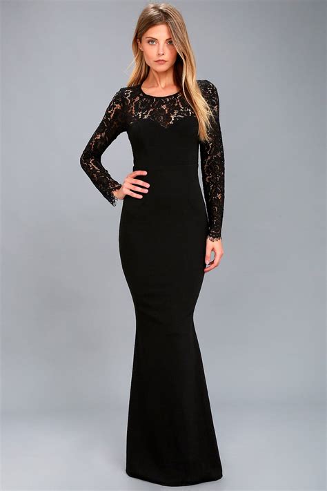 Whenever You Call Black Lace Maxi Dress Black Lace Maxi Dress Long Sleeve Cocktail Dress