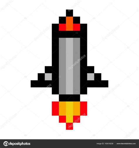Pixel Space Rocket Art Cartoon Retro Game Style ⬇ Vector