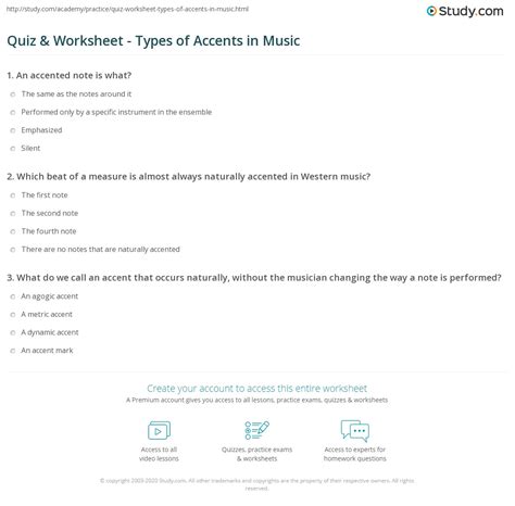 Accent mark definition, a mark used to indicate an accent, stress, etc., as for pronunciation or in musical notation. Quiz & Worksheet - Types of Accents in Music | Study.com