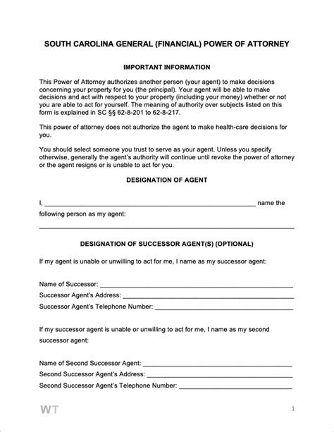 Free South Carolina General Power Of Attorney Form Pdf Word