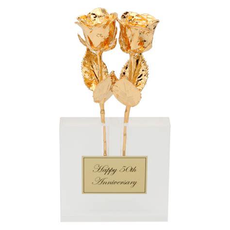 Two 8 Gold Dipped Roses In 50th Anniversary Vase Love Is A Rose