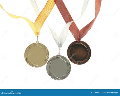 Gold Silver And Bronze Medals Isolated Space For Design Stock Photo