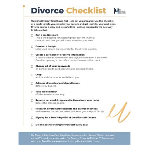 Divorce Checklist My Divorce Solution
