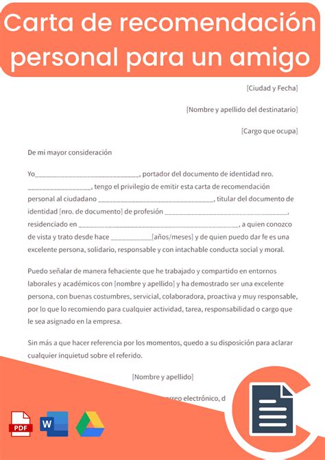 Carta De Recomendación Para Amigo Online Word Pdf