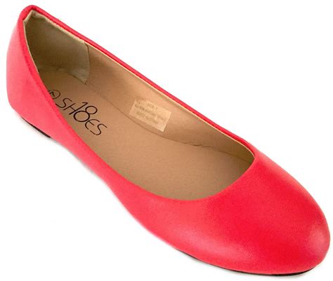 Shoes 18 Womens Classic Round Toe Ballerina Ballet Flat Shoes 8600 Red