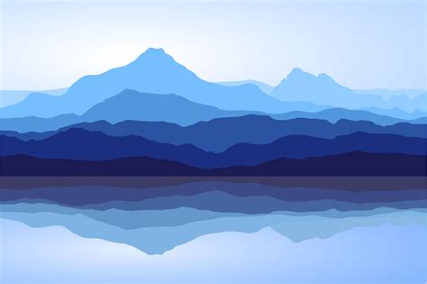 Blue Mountains And Sea Vector Landscape By Msa Graphics Thehungryjpeg